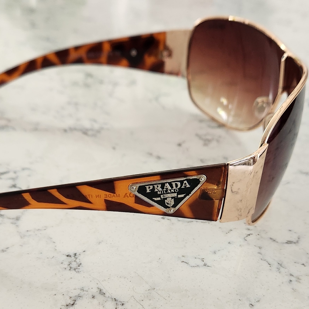 Prada SPR 57LS COL.2 Sunglasses Gold Tortoise Shield Frames 65-15-130mm